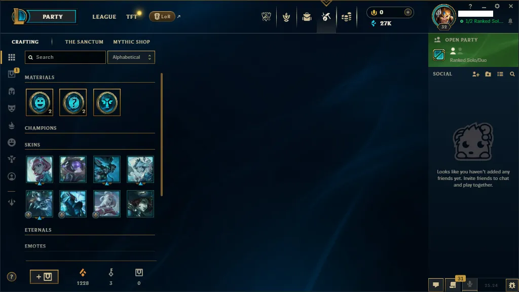 🌎EUW🏆 Silver 4☢️Platinum ☢️Flex❄️+27K 🔥8 Skins in loot🏆+43 Champions BLue✅️Unverified Email🚀instant delivery